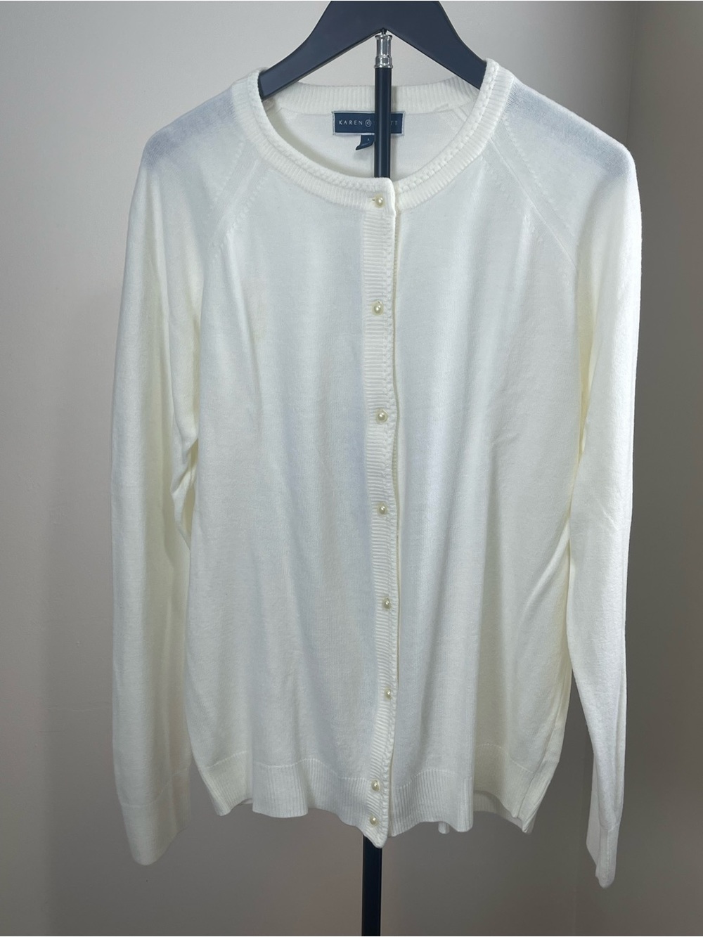 Karen Scott Cream Crewneck Button Cardigan Sweater